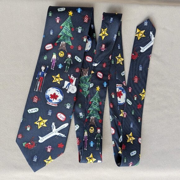 75th Anniversary Air Canada Foundation Christmas Holiday 100% Silk Tie - Picture 4 of 5